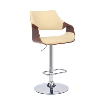 Homezia 25" Cream And Silver Iron Swivel Adjustable Height Bar Chair