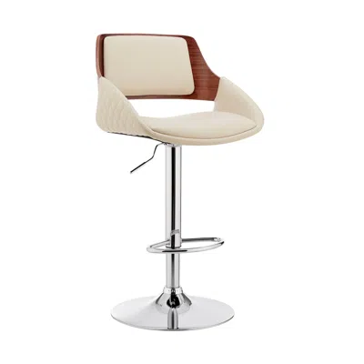 Homezia 25" Cream And Silver Iron Swivel Low Back Adjustable Height Bar Chair In White