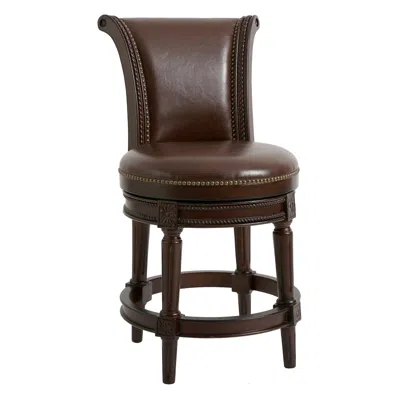 Homezia 25" Dark Brown Faux Leather And Solid Wood Swivel Counter Height Bar Chair