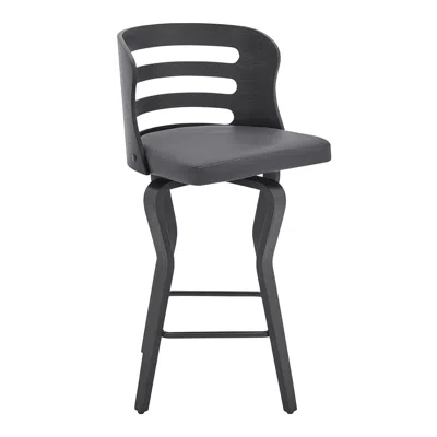 Homezia 25" Gray And Black Faux Leather And Iron Swivel Low Back Counter Height Bar Chair