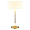 Homezia 25" Gray And Gold Metal Two Light Table Lamp With White Drum Shade
