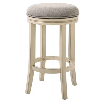 Homezia 25" Gray And Ivory Solid Wood Swivel Backless Counter Height Bar Chair