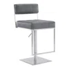 Homezia 25" Gray And Silver Faux Leather And Iron Swivel Low Back Adjustable Height Bar Chair