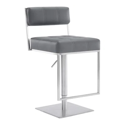Homezia 25" Gray And Silver Faux Leather And Iron Swivel Low Back Adjustable Height Bar Chair