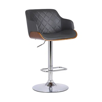 Homezia 25" Gray And Silver Faux Leather And Iron Swivel Low Back Adjustable Height Bar Chair In Black