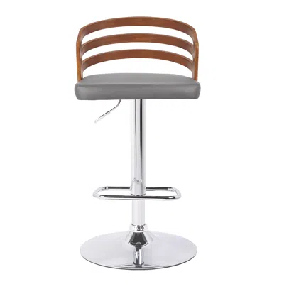 Homezia 25" Gray And Silver Iron Swivel Low Back Adjustable Height Bar Chair