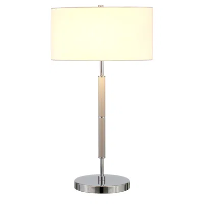 Homezia 25" Gray Metal Two Light Table Lamp With White Drum Shade