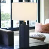 Homezia 25" Navy Blue Ceramic Cylinder Table Lamp With White Drum Shade