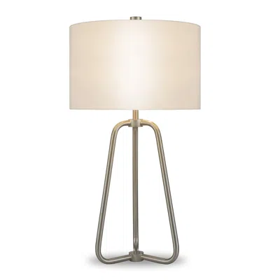 Homezia 25" Nickel Metal Table Lamp With White Drum Shade