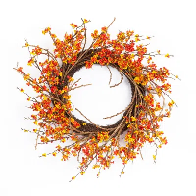 Homezia 25" Orange Red Artificial Fall Twig Wreath