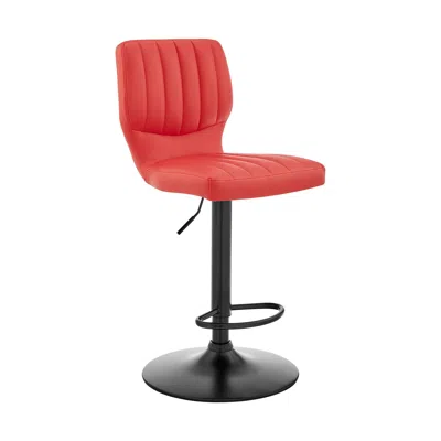 Homezia 25" Red And Black Iron Swivel Adjustable Height Bar Chair In Multi