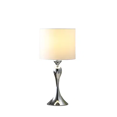 Homezia 25" Silver Sleek Table Lamp With Off White Drum Shade In Metallic