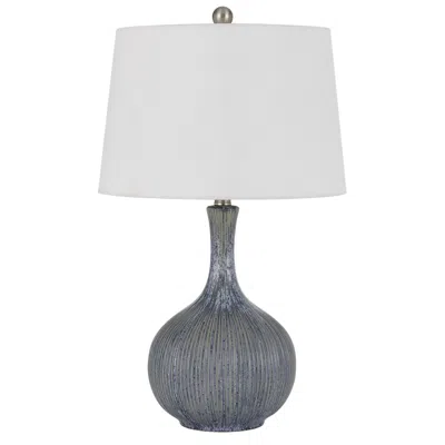 Homezia 25" Stone Ceramic Round Table Lamp With White Empire Shade In Gray