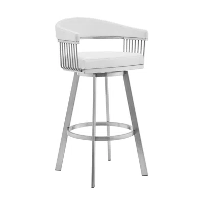 Homezia 25" White And Silver Iron Swivel Low Back Counter Height Bar Chair