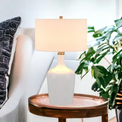 Homezia 25" White Glass Urn Table Lamp With White Drum Shade