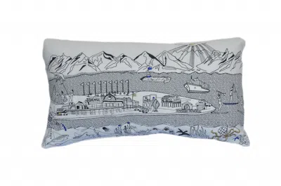 Homezia 25" White Homer Spit Daylight Skyline Lumbar Decorative Pillow