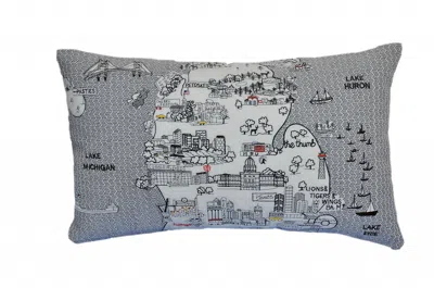 Homezia 25" White Michigan Lower Peninsula Daylight Skyline Lumbar Decorative Pillow