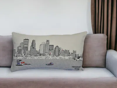 Homezia 25" White Minneapolis Daylight Skyline Lumbar Decorative Pillow
