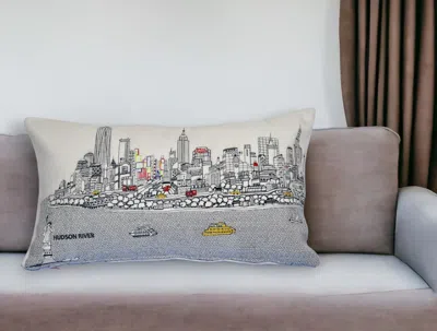 Homezia 25" White Nyc Daylight Skyline Lumbar Decorative Pillow