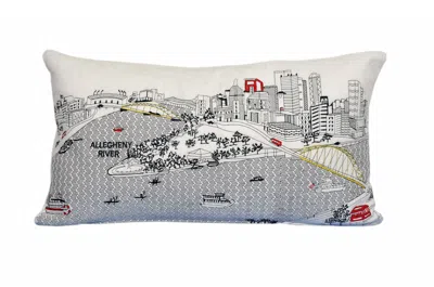 Homezia 25" White Pittsburgh Daylight Skyline Lumbar Decorative Pillow