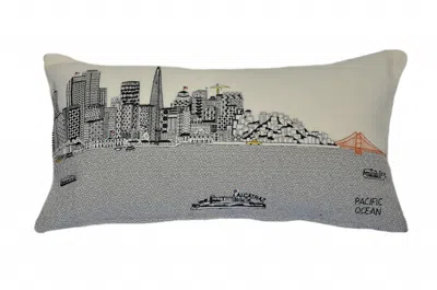 Homezia 25" White San Francisco Daylight Skyline Lumbar Decorative Pillow