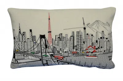 Homezia 25" White Tokyo Daylight Skyline Lumbar Decorative Pillow