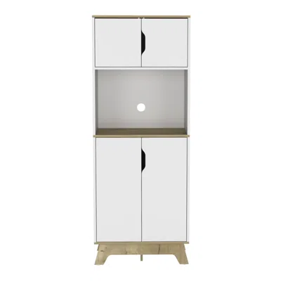 Homezia 25.59" X 15.75" X 67.17" Light Oak / White Particle Board Brussel Microwave Pantry Cabinet