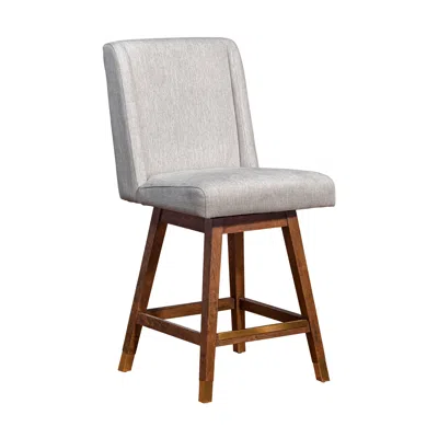 Homezia 26" Beige And Brown Upholstered And Solid Wood Swivel Counter Height Bar Chair