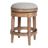 Homezia 26" Beige And Natural Solid Wood Swivel Backless Counter Height Bar Chair