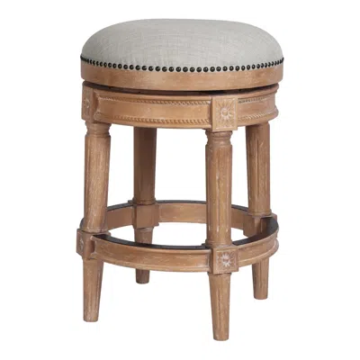 Homezia 26" Beige And Natural Solid Wood Swivel Backless Counter Height Bar Chair In Brown