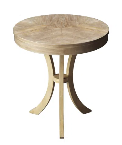 Homezia 26" Beige Distressed Round Three Leg End Table In Brown