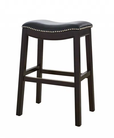 Homezia 26" Black And Espresso Solid Wood Backless Counter Height Bar Chair In Brown