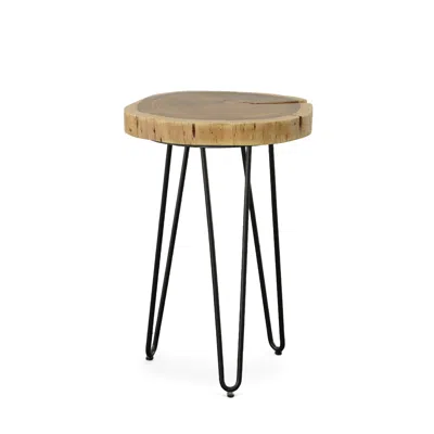 Homezia 26" Black And Natural Solid Wood Live Edge Round End Table