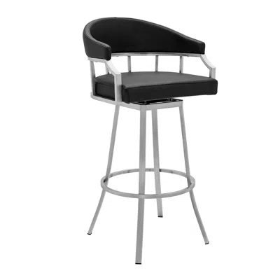 Homezia 26" Black And Silver Faux Leather And Iron Swivel Low Back Counter Height Bar Chair