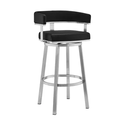 Homezia 26" Black And Silver Faux Leather And Iron Swivel Low Back Counter Height Bar Chair
