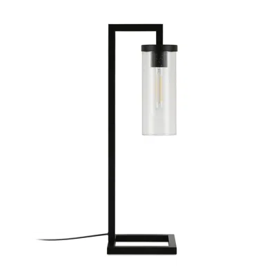 Homezia 26" Black Metal Arched Table Lamp With Clear Seeded Cylinder Shade