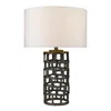 Homezia 26" Black Metal Column Table Lamp With White Drum Shade