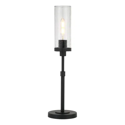 Homezia 26" Black Metal Table Lamp With Clear Seeded Cylinder Shade