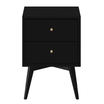 Homezia 26" Black Two Drawer Solid Wood Nightstand