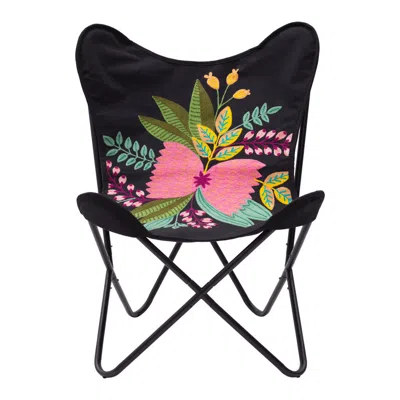 Homezia 26" Black With Tropical Flowers Butterfly Chair