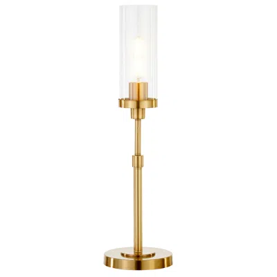 Homezia 26" Brass Metal Table Lamp With Clear Cylinder Shade In Gold