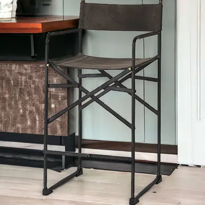 Homezia 26" Brown And Black Leather And Metal Bar Chair