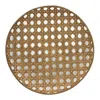 Homezia 26" Brown Bamboo Weave Round Wood Tray In Multi
