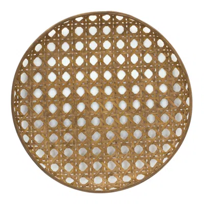 Homezia 26" Brown Bamboo Weave Round Wood Tray In Multi