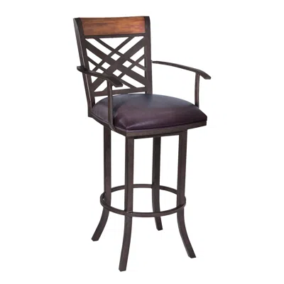 Homezia 26" Brown Faux Leather And Iron Counter Height Bar Chair