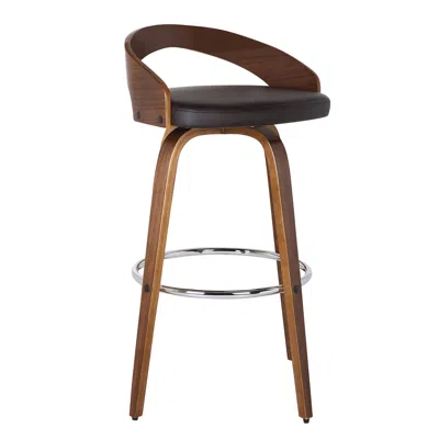 Homezia 26" Brown Faux Leather And Solid Wood Swivel Low Back Counter Height Bar Chair