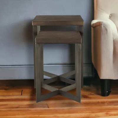 Homezia 26" Brown Solid Wood Square End Table