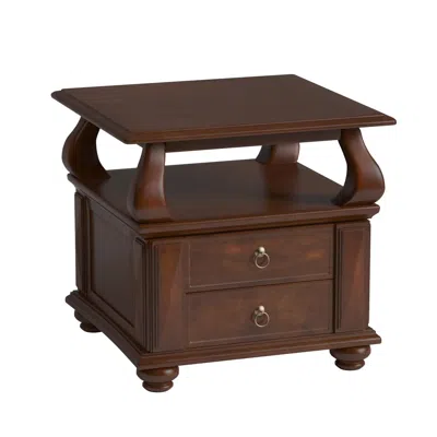 Homezia 26" Brown Solid Wood Square End Table With Two Drawers And Shelf