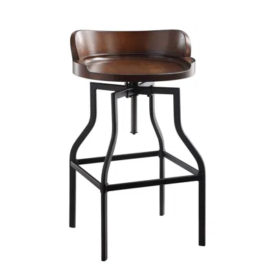 Homezia 26" Chestnut And Black Steel Swivel Backless Adjustable Height Bar Chair In Brown