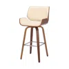 Homezia 26" Cream And Brown Faux Leather And Solid Wood Swivel Counter Height Bar Chair